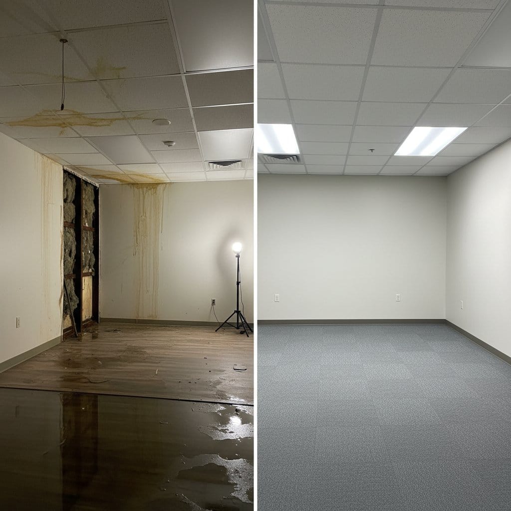 Emergency Water Removal restoration — commercial office space of Tudor home in Ho-Ho-Kus, NJ